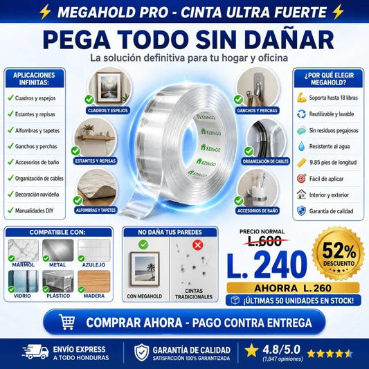 2x1 MegaHold Pro – Cinta Doble Cara Transparente Ultra Fuerte Paga uno recibe 2 - Inversiones Alkosto