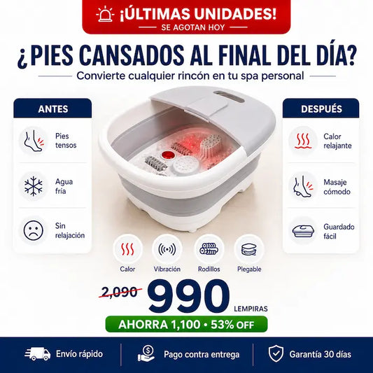 Spa de Pies Eléctrico Plegable con Masaje y Calor — Relajación de Salón en Casa