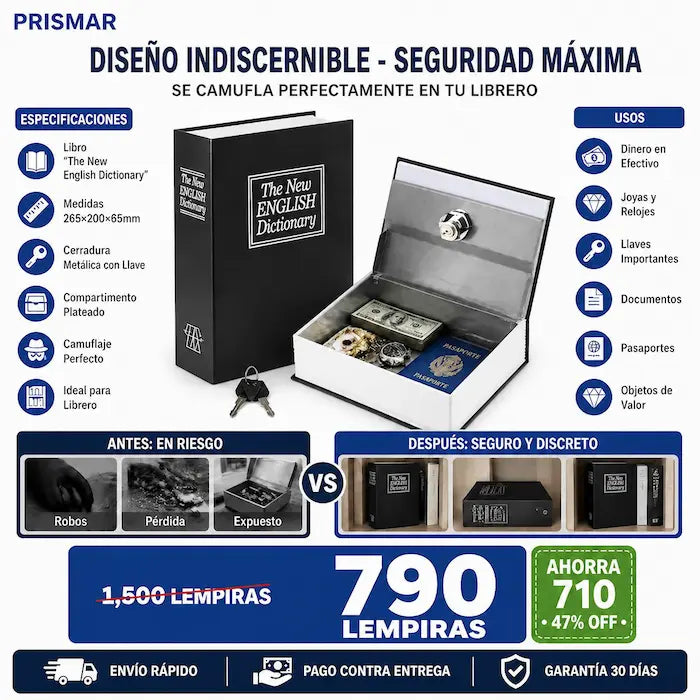 Caja Fuerte Oculta Tipo Libro con Cerradura de Llave