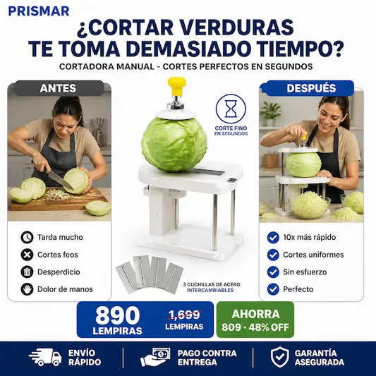 Cortadora Manual de Verduras con 3 Cuchillas de Acero