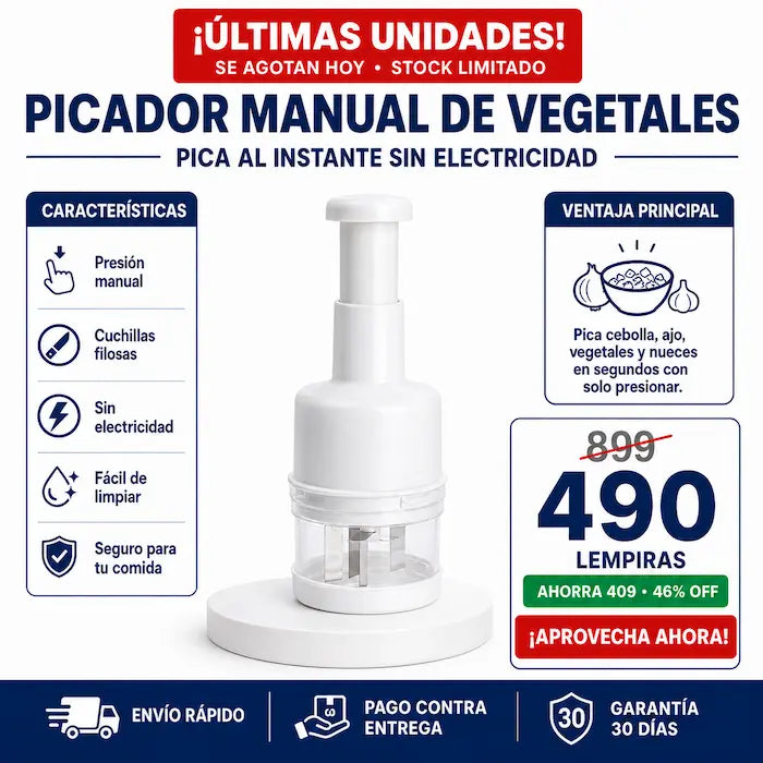 Picador Manual de Vegetales por Presión — Cebolla, Ajo y Vegetales en Segundos Sin Lágrimas