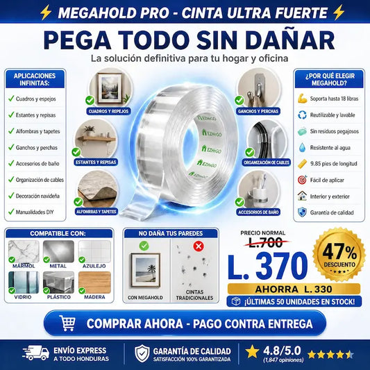2x1 MegaHold Pro – Cinta Doble Cara Transparente Ultra Fuerte Paga uno recibe 2