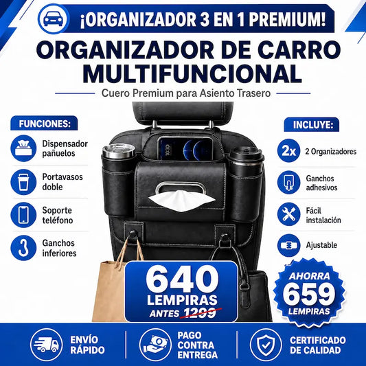 Amazon AutoSpace Pro 3 en 1 – Organizador en Cuero Premium para Asiento Trasero Certificado y con Garantia