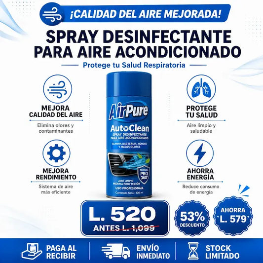 AirPure AutoClean™ – Spray Desinfectante para Aire Acondicionado (Auto y Hogar) Con Certificado y Garantia