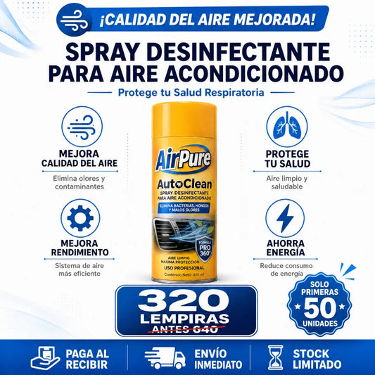 AirPure AutoClean™ – Spray Desinfectante para Aire Acondicionado (Auto y Hogar) Con Certificado y Garantia - Inversiones Alkosto