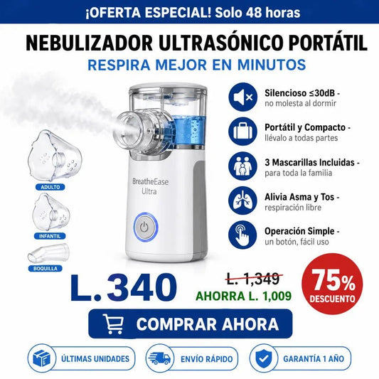 BreatheEase Ultra™ – Nebulizador Ultrasónico Portátil Certificado - Inversiones Alkosto