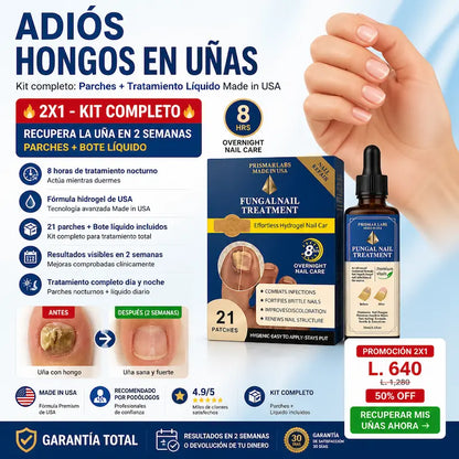 KIT 2 TRATAMIENTO HONGO FUNGAL NAIL — Parches de Hidrogel para Uñas + TRATAMIENTO PROFUNDO LIQUIDO|