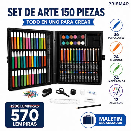 Artist's Corner — Set de Arte 150 Piezas · Maletín Plegable · Non-Toxic · Niños 6+