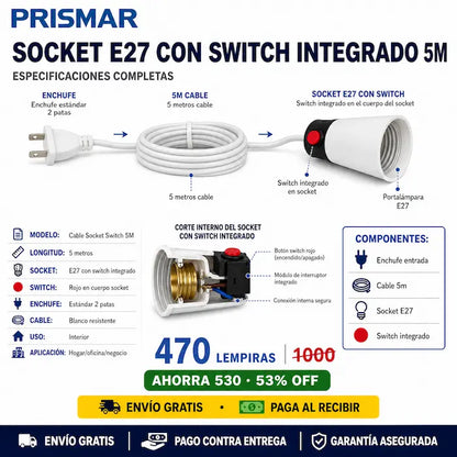⚡ Extensión Eléctrica 5 Metros con Switch — ¡Alcanzá Cualquier Rincón de tu Hogar!