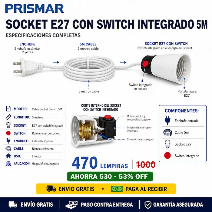 ⚡ Extensión Eléctrica 5 Metros con Switch — ¡Alcanzá Cualquier Rincón de tu Hogar! - imagen 3