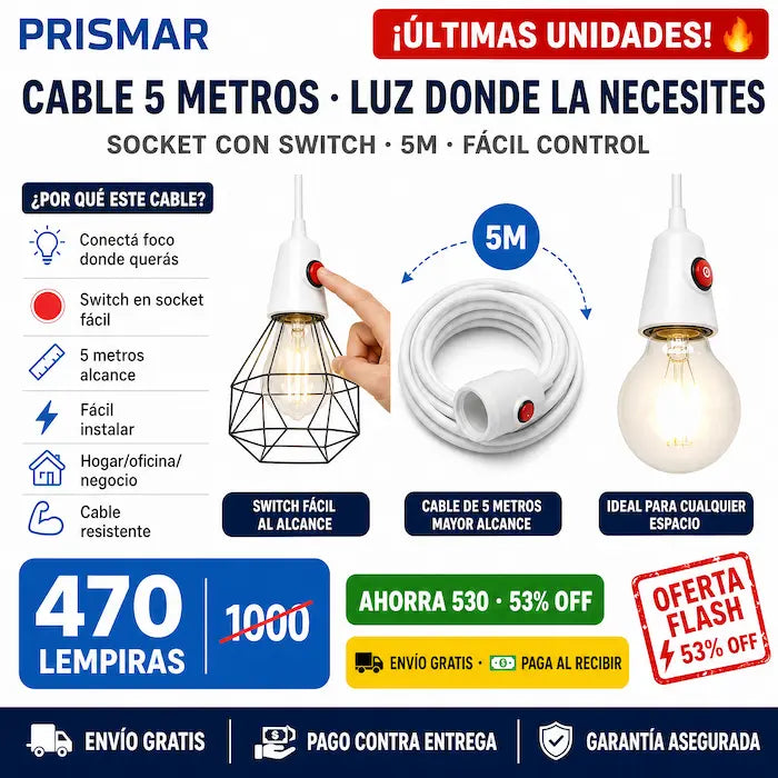 ⚡ Extensión Eléctrica 5 Metros con Switch — ¡Alcanzá Cualquier Rincón de tu Hogar! - imagen 2