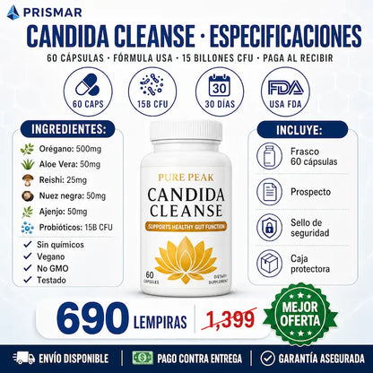 🌿💊 Candida Cleanse Pure Peak — Limpieza Intestinal Natural | 60 Cápsulas | Fabricado en USA 🇺🇸✅