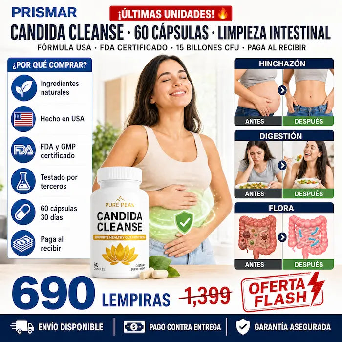 🌿💊 Candida Cleanse Pure Peak — Limpieza Intestinal Natural | 60 Cápsulas | Fabricado en USA 🇺🇸✅