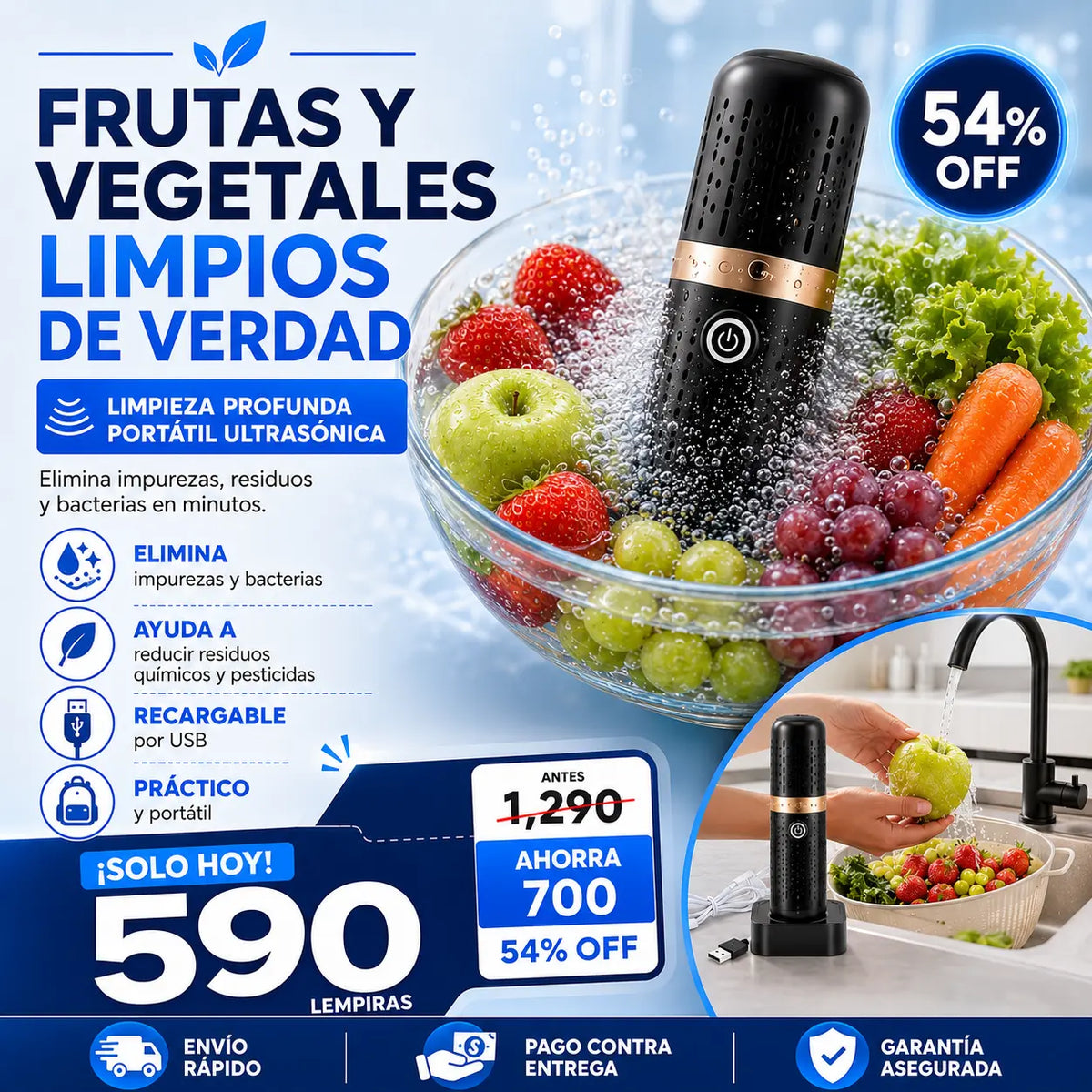 Purificador Portátil para Frutas y Vegetales
