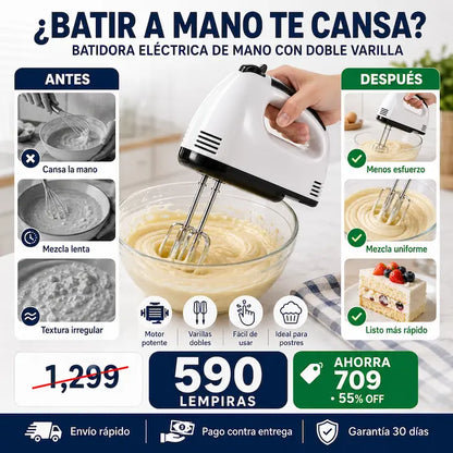 Batidora Eléctrica de Mano con Doble Varilla — Repostería Profesional en Minutos