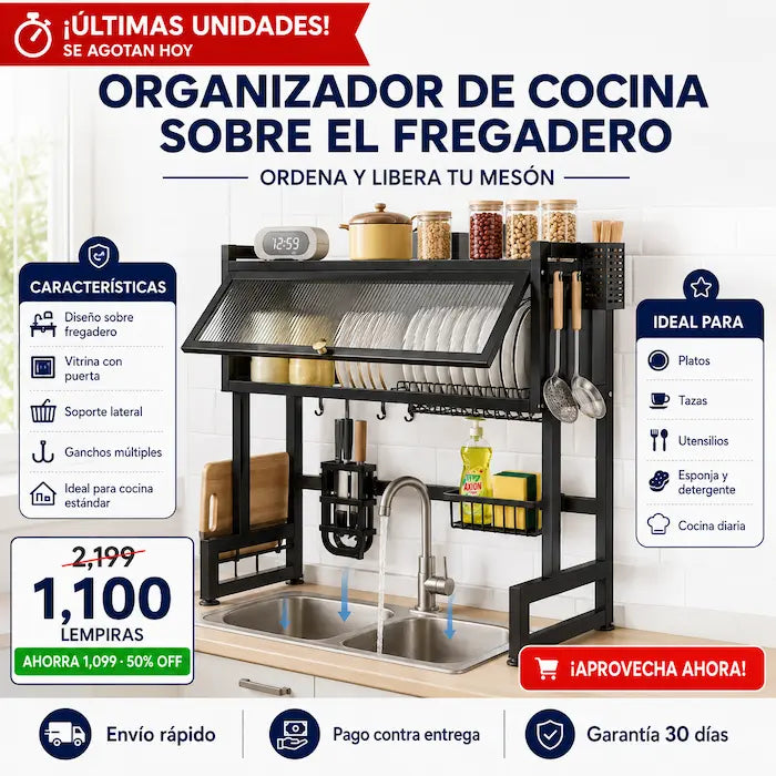 Organizador de Cocina Sobre el Fregadero con Vitrina — Libera el 100% del Mesón - imagen 2