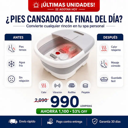 Spa de Pies Eléctrico Plegable con Masaje y Calor — Relajación de Salón en Casa