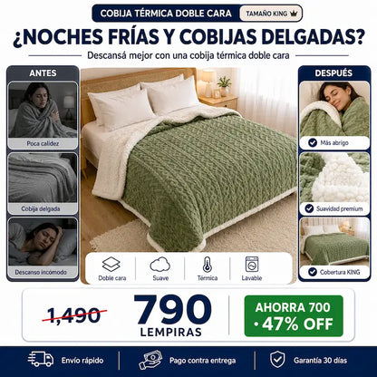 Cobija Térmica Doble Cara KING con Forro Borreguito — El Abrazo más Caliente para tu Cama
