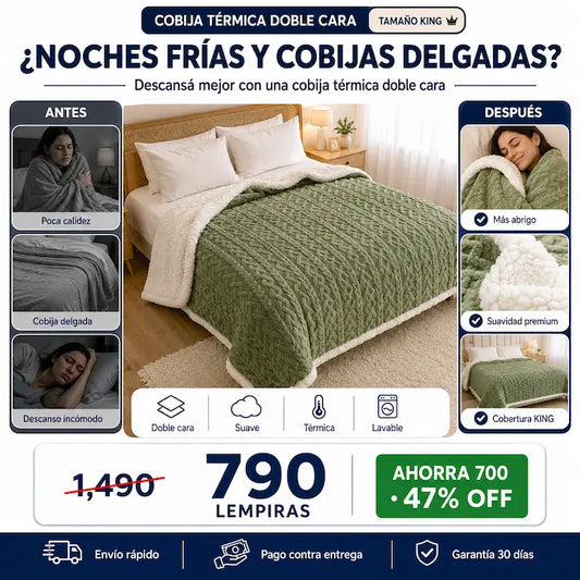 Cobija Térmica Doble Cara KING con Forro Borreguito — El Abrazo más Caliente para tu Cama