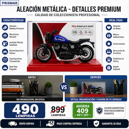 Motocicleta de Colección Pull Back con Base Exhibidora