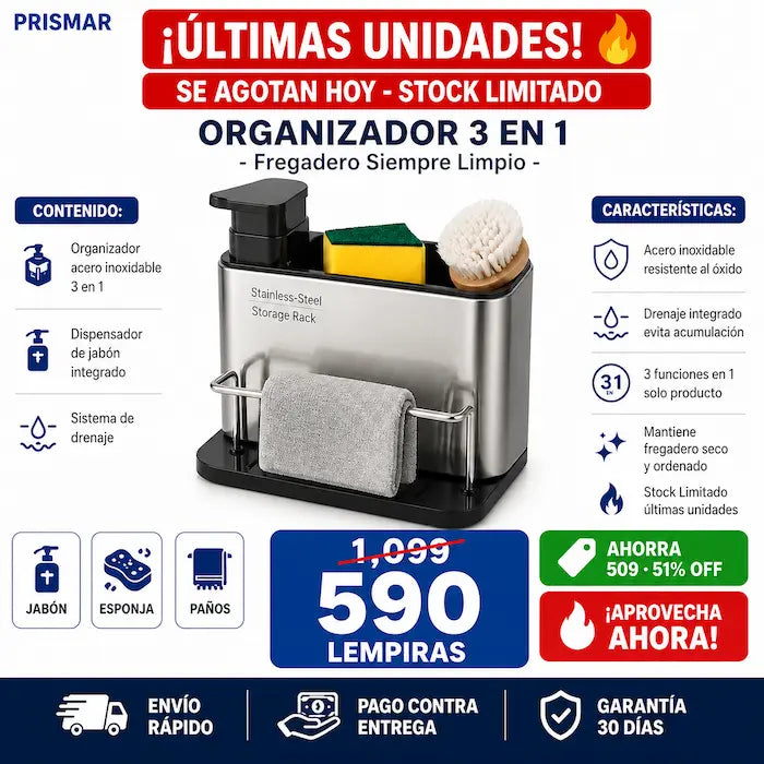 Organizador de Fregadero 3 en 1 de Acero Inoxidable