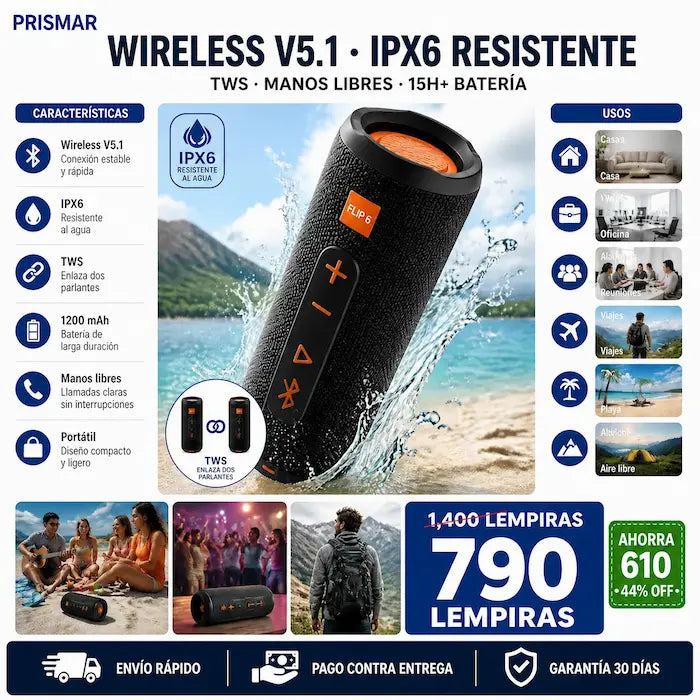 Parlante Inalámbrico Flip 6 Contra Agua IPX6