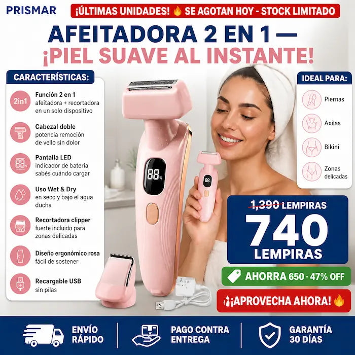 Afeitadora Eléctrica Mujer 2 en 1 — Recargable USB