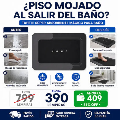 Tapete Mágico Súper Absorbente para Baño — Pies Secos al Instante, Sin Resbalones ni Malos Olores