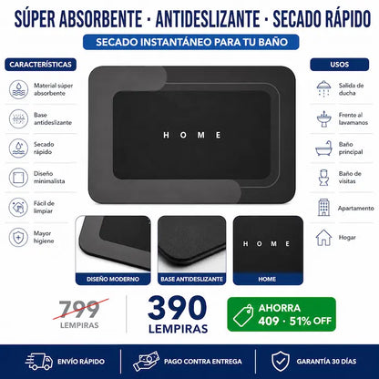 Tapete Mágico Súper Absorbente para Baño — Pies Secos al Instante, Sin Resbalones ni Malos Olores