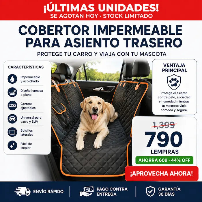 Cobertor Hamaca Impermeable para Asiento de Carro — Protege tu Tapicería del Pelo, Barro y Arañazos