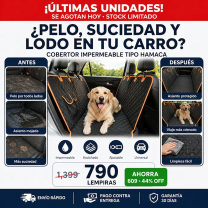 Cobertor Hamaca Impermeable para Asiento de Carro — Protege tu Tapicería del Pelo, Barro y Arañazos