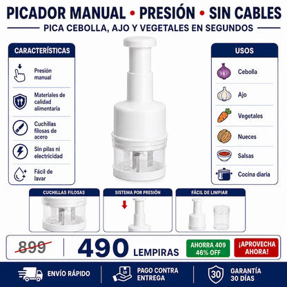 Picador Manual de Vegetales por Presión — Cebolla, Ajo y Vegetales en Segundos Sin Lágrimas