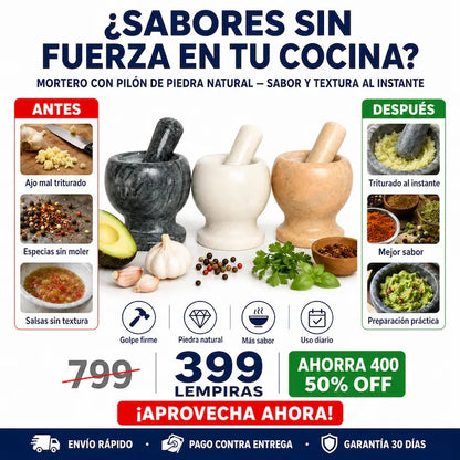Mortero con Pilón de Piedra Natural — El Sabor Auténtico que Solo da la Cocina Tradicional