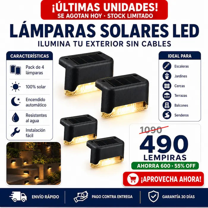 Pack de 4 Lámparas Solares LED Decorativas para Exterior — Iluminá Escaleras, Patios y Cercas Sin Cables