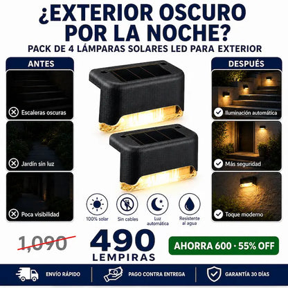 Pack de 4 Lámparas Solares LED Decorativas para Exterior — Iluminá Escaleras, Patios y Cercas Sin Cables