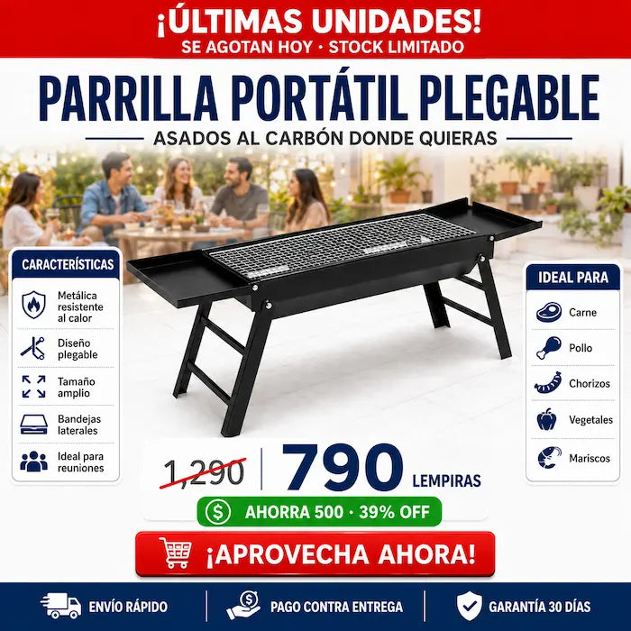 Parrilla Portátil Plegable para Carbón — Asados en Casa, Playa, Río y Finca