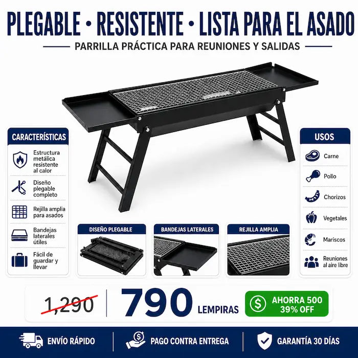 Parrilla Portátil Plegable para Carbón — Asados en Casa, Playa, Río y Finca