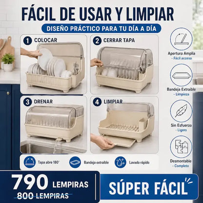 CleanRack Pro™ – Escurridor de Cocina con Tapa