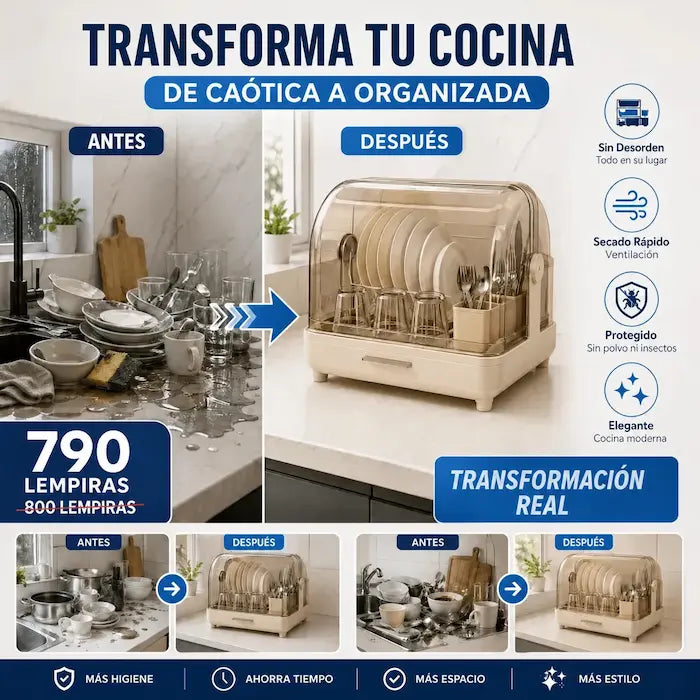 CleanRack Pro™ – Escurridor de Cocina con Tapa