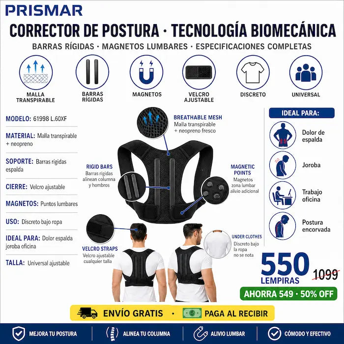 🦴✨ Corrector de Postura con Soporte Lumbar — Magnetos + Barras | Discreto Bajo la Ropa | Alivio Desde el 1er Día 💪⬆️ - imagen 2