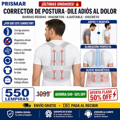 🦴✨ Corrector de Postura con Soporte Lumbar — Magnetos + Barras | Discreto Bajo la Ropa | Alivio Desde el 1er Día 💪⬆️