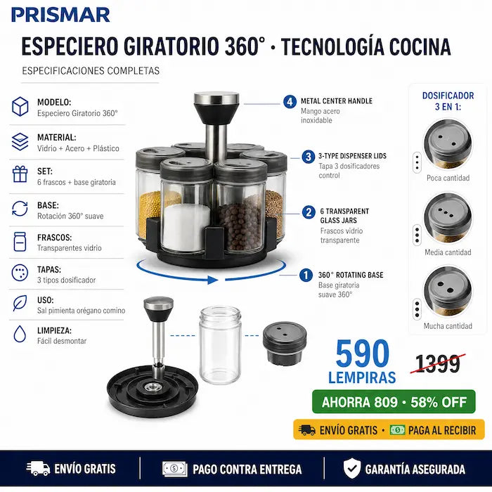 🌶️ Spice Rack Set Giratorio — ¡Todos tus Condimentos Organizados y Elegantes! - imagen 3