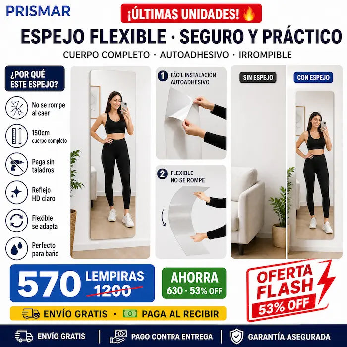 🪞✨ Espejo Acrílico Cuerpo Completo 40x150cm — Inastillable | Se Pega Sin Taladro 💥🔧