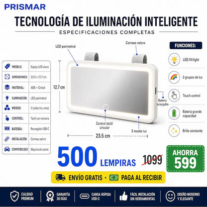 💄 Espejo LED para Visera — ¡Maquillate Perfecta en tu Carro!