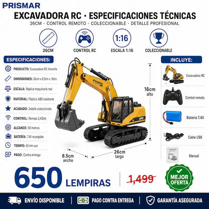 🚧🕹️ Excavadora RC a Control Remoto — Réplica Realist