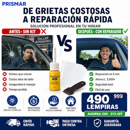 GlassGuard Pro™ – Kit Reparador de vidrio Automotriz o de hogar