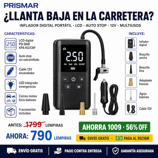 🚗📟 Compresor de Aire Digital Portátil — Apagado Automático | Pantalla LCD | Para Carro, Moto y Bici ⚡🛞