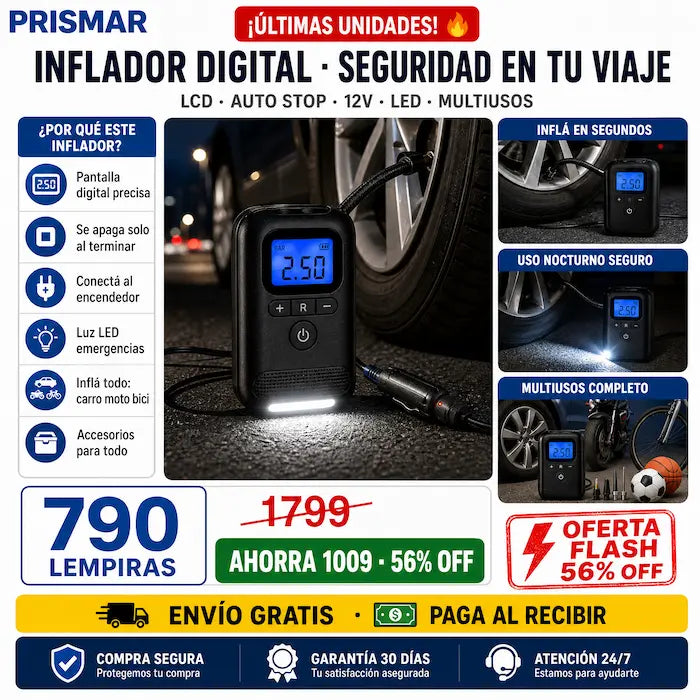 🚗📟 Compresor de Aire Digital Portátil — Apagado Automático | Pantalla LCD | Para Carro, Moto y Bici ⚡🛞 - imagen 2