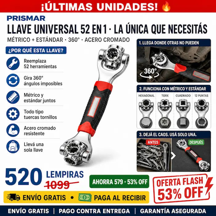 🔧💪 Llave Multifuncional 52 en 1 — Cabezal Giratorio 360° | Métrico y Estándar | Acero Alto Carbono ⚙️✨ - imagen 2