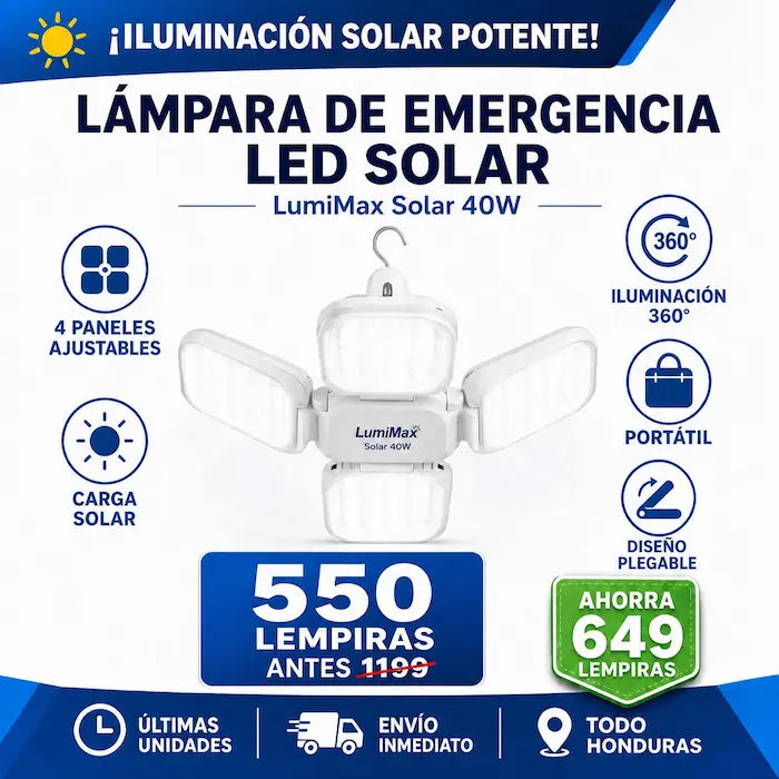 LumiMax Solar 40W – Lámpara de Emergencia LED Solar
